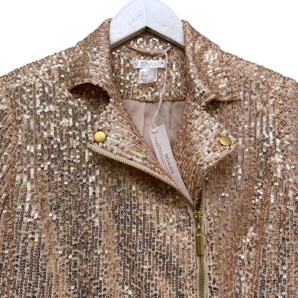 Venus Sequin Moto Jacket Blush Pink Size 2 Womens Sparkle Evening Party Disco - Picture 2 of 8